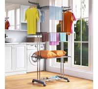 TEMU Tendedero de Ropa para Interior y Exterior, 4 Niveles de Secado de Ropa Plegable y Extensible de Poco , Gran Capacidad de Secado con Ruedas, Acero Inoxidable,