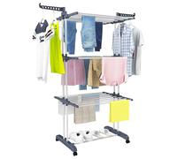 TEMU Tendedero de ropa, tendedero de ropa plegable vertical de 4 niveles con ruedas, tendedero de ropa de acero inoxidable, se puede utilizar en interiores y exteriores.