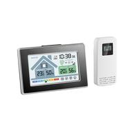 TEMU Termómetro e higrómetro inalámbrico multifuncional 5055C negro para interiores y exteriores con reloj despertador, calendario, recordatorio de ventana, de y pantalla a color