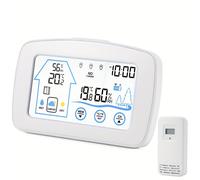 TEMU Termómetro e higrómetro inalámbrico multifuncional para interiores y exteriores con pantalla digital a color, reloj electrónico de y humedad y grabadora de estación meteorológica