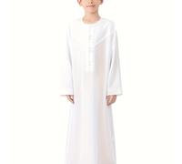 TEMU TH887 Niño Árabe Musulmán de Larga Sólida Cuello Abotonado Ramadán