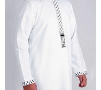 TEMU Thobe Árabe para Hombres - Túnica Tradicional con Abaya a Rayas Negras y Blancas, Cuello y Bordado - Vestido Lavable a , Regalos, Regalo para Ramadán, Regalo para Ancianos, Regalo para Ramadán