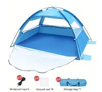 TEMU Tienda de Playa para 2-3 , Tienda de Campaña Fácil Montaje para Exteriores y Pesca con Puerta Extensible y 3 Ventanas de Malla, 4 Bolsillos para Arena
