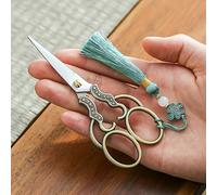 TEMU Tijeras de costura de cobre con diseño floral y borla azul, equipadas con una hoja afilada de acero inoxidable ideal para proyectos de bordado, sastrería de cruz
