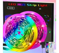 TEMU Tira LED de 10M/20M/30M, inteligente, 5050 RGB, 16 millones de cambios de color, con control remoto y aplicación controlable, para iluminación , fiestas, armarios, decoración de TV.