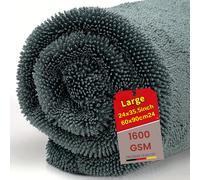 TEMU Toalla de microfibra gruesa y absorbente grande - Paño de secado para coches, 1600 GSM, sin pelusas, sin rayones, lavable en máquina para limpiar motocicletas y coches