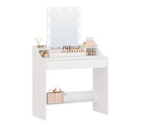 TEMU Tocador con Iluminación LED | Ajustable, Espejo, 2 Cajones, 3 Compartimentos Abiertos, Moderno, HZUANERI