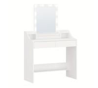 TEMU Tocador con Iluminación LED, Ajustable, Tocador con Espejo, Con 2 Cajones y 3 Compartimentos Abiertos, Moderno,