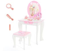 TEMU Tocador de Maquillaje con Taburete y Espejo para Niña Mesa de Maquillaje con Cajón Tocador Princesa de Madera para Niñas de 3-7 Años, Tocador Niña ()