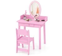 TEMU Tocador de Maquillaje Niña con Taburete, Tocador Niña con Espejo con Iluminación LED de 2 Colores, Organizador de Joyas y Cajón, Juego de Mesa de Tocador Princesa para Niñas (Rosa)
