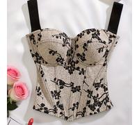 TEMU Top Corto Ajustado con Estampado Floral de Otoño-Invierno, Estilo Étnico con Cremallera, y Ajustado para Temporada de Regreso, Fiestas, Promociones, Festivales de , Carnaval SS299