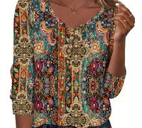 TEMU Top de moda para mujer, camisa casual de larga, camiseta de larga con botones y cuello en V para otoño/invierno