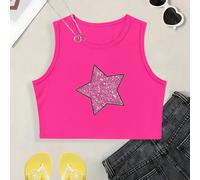 TEMU Top Deportivo Sin Ajustado para Niñas - Blusa Corta con Cuello y Aplicaciones, Ropa Fácil de para Playa, Piscina y Atuendos Casuales - Lavable a Máquina (En Stock)