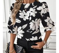 TEMU Top holgado de manga corta y cuello con estampado floral de Ms. Joy Cart, un conjunto casual de para mujer, para de San Valentín y para el verano