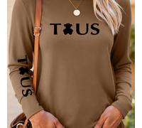 TEMU TOUS Estampado Y2K Mujer Elegante Otoño Invierno Casual Deportivo Caqui Rosa Larga Camiseta Poliéster Spandex Cómoda Transpirable Top