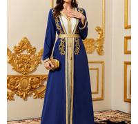 TEMU Traje Árabe de Dubái para Mujer con Cuello en V, Larga y Diseño Étnico Bordado con , Ideal para del Medio