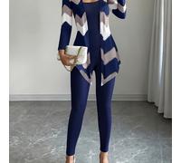 TEMU Traje casual de , ajustado con cuello , leggings y cárdigan con estampado en , Ropa de mujer [Mi Tao ]