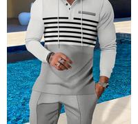 TEMU Traje casual de hombre estilo , conjunto de dos piezas con capucha a rayas y cuadros waffle para exteriores, larga y pantalones largos en bloque