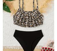 TEMU Traje de baño de 2 piezas para niña Dunut & Candy con estampado, conjunto de top de un solo tirante y braguita, traje de baño de moda para playa, piscina y vacaciones