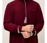TEMU Traje de Festival para Hombres de Ramadán, Eid y Eid : Túnica Bordada de Cuello y Larga en Estilo Árabe Islámico, Color , Ropa Tradicional Cultural del Medio