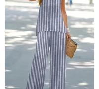 TEMU Traje de mujer casual con rayas - Sin , pierna ancha, rayas verticales azules y blancas, cuello , para /otoño, ropa casual | Traje de rayas |