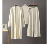 TEMU Traje de mujer más 2025, elasticidad, conjunto holgado, pantalones largos y anchos + cárdigan con chal + suéter de cuello , moda de , 70 kg, ideal para mujeres