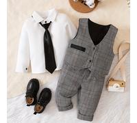TEMU Traje de para bebé niño, camisa con corbata y chaleco a cuadros elegante con pantalón, conjunto de 3 piezas, traje formal para fiesta de de niño
