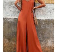 TEMU Traje de una sola naranja elegante para mujer - Diseño casual sin tirantes y piernas anchas, para /verano, de poliéster, lavable a máquina, ropa casual | Moda de piernas anchas | y simplicidad