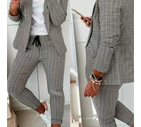 TEMU Traje elegante de mujer con estampado de perro de caza - Conjunto de blazer y pantalones con botones, poliéster, y , cuello de solapa, para /otoño, | Traje chic | Tela de poliéster