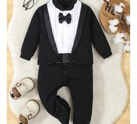 TEMU Traje para niños - Traje de soltero negro con corbata, larga, cuello de solapa, tejido elástico, para fiestas y ocasiones especiales, formal, estilo , diseño elegante, , para exteriores