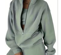 TEMU Traje Sexy de Moda para Mujeres del Medio y , Conjunto Casual Elegante de Dos Piezas con Cuello Semi-Abierto y Forro Polar en con Cintura Elástica