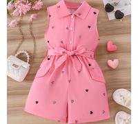 TEMU Traje sin casual para niñas con estampado de rosa y cintura ajustable - Tejido y no elástico para citas de /verano, salidas de playa y ropa casual, para citas, ajuste , para exteriores