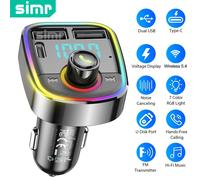 TEMU Transmisor sin varillas de FM Simr E02 para Coche con , Modulador de Radio y Reproductor de MP3 Tipo Adaptador de Carga USB para Teléfono y Luces Ambientes Coloridas