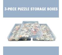 TEMU Tres cajas de plástico transparente diseñadas para guardar piezas de rompecabezas, aptas para 500, 750 y más de 1000 piezas. Son fáciles de transportar y a prueba de polvo.