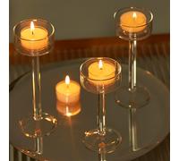 TEMU Tres Portavelas de Te, Portavelas de Vidrio, de Boda Transparente Elegante Ideal para Cenas, Decoración del Hogar, Arreglos de Mesa para Fiestas, Regalos.