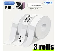 TEMU Tres Rollos de Stickers Autoadhesivos, con un tamaño de 1.2X4Cm (0.472*1.57In), con rollo conteniendo 160 hojas de Stickers Blancos, Compatibles con P15.