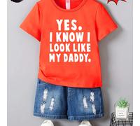 TEMU TX0818 Camiseta para niño con estampado de "YES. I I LOOK DADDY". Novedosa, elegante y , con cuello .