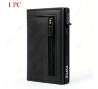 TEMU ultra delgada con protección RFID, portatarjetas pequeño de metal para crédito, carcasa de aluminio, billetera negra con compartimento , ideal para hombres
