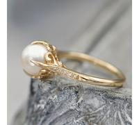 TEMU Un anillo de aniversario estilo para mujer, con un montaje de patas con perlas sintéticas, para el uso diario, fiestas y como regalo para aniversarios