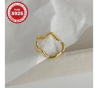 TEMU Un anillo y elegante de plata S925, con un diseño abierto ajustable y patrones de ondas irregulares, para combinar y para uso diario, hipoalergénico.
