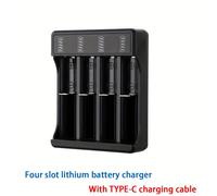 TEMU Un cargador de batería universal con líneas de indicador LED, adecuado para cargar baterías de litio de carga rápida inteligente de 3.7V como 10440, 14500 y 18650.