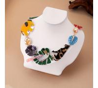 TEMU Un collar colorido con temática de jungla que un elefante, un tucán y un cebra con hojas y flores, para las adiciones de fiestas de playa de vacaciones de mujeres, adecuado para todas