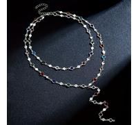 TEMU Un collar de acero inoxidable de lujo y para mujer, con coloridas gemas sintéticas, diseñado como una cadena en Y de capa que se puede usar por sí sola o apilada.