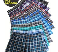 TEMU Un conjunto aleatorio de 10 bóxers clásicos con estampado de cuadros y cintura elástica, corte holgado, tejido transpirable, perfectos para usar en casa