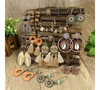 TEMU Un conjunto de 11 de aretes étnicos de estilo vintage para mujer, con una variedad de estilos y diseños en marrones. adiciones fáciles pero a son adecuadas para viajes, fotografía , la y .