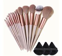 TEMU Un conjunto de 13 cepillos de maquillaje de lujo y 3 esponjas, con cerdas sintéticas suaves - cepillos para base, y de ojos, con una bolsa de almacenamiento portátil.