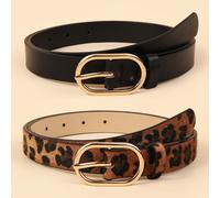 TEMU Un conjunto de 2 cinturones de PU para mujer con hebillas , elegantes y fáciles de usar, perfectos para combinar con blazers