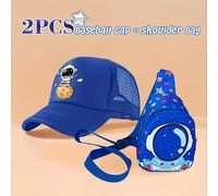 TEMU Un conjunto de 2 gorras de y bolsos de pecho con estilos y patrones de astronauta, perfectos para los outfits de de los niños y adecuados como regalo