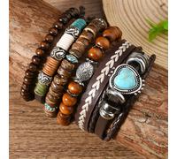 TEMU Un conjunto de 6 pulseras hechas de de de amor, cuentas de madera de de coco y cuero , adecuadas para hombres y mujeres, perfectas como regalo de pareja.