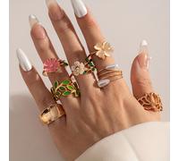 TEMU Un conjunto de 7 anillos elegantes y lujosos con de , de , hoja y flor, perfectos para el uso diario por parte de mujeres, y un regalo ideal para novias, madres o fiestas.